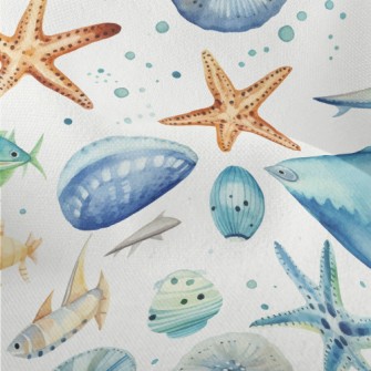 Hand Drawn Starfish Shells Fis Lightweight Performance Linen