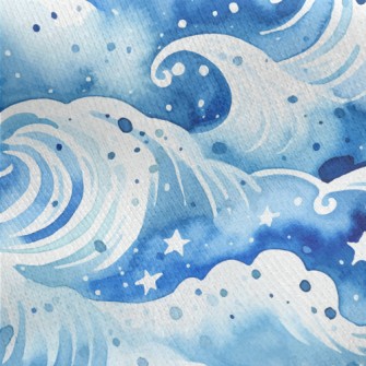 Watercolor Beautiful Waves Jersey Backed Fleece