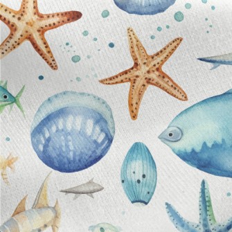 Hand Drawn Starfish Shells Fis Jersey Backed Fleece