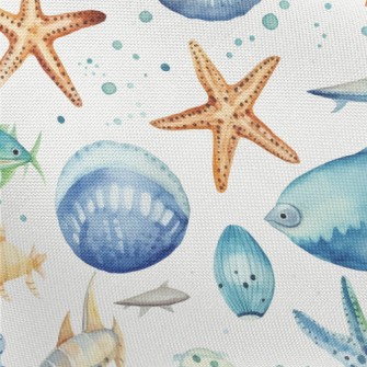 Hand Drawn Starfish Shells Fis Pongee