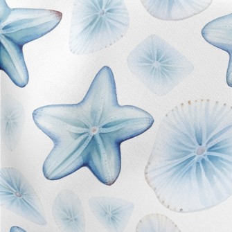 Hand Drawn Starfish And Shells Lightweight Cotton Poplin