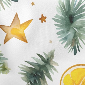 Watercolor Autumn Leaves Star  Lightweight Cotton Poplin