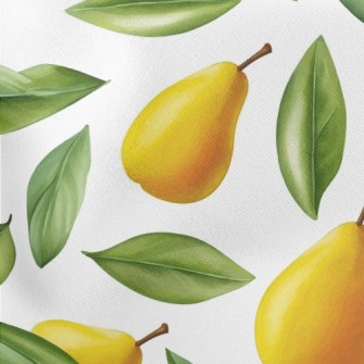 Hand Drawn Pears With Green Le Lightweight Cotton Poplin