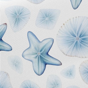 Hand Drawn Starfish And Shells Midweight Cotton Poplin