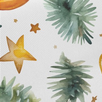 Watercolor Autumn Leaves Star  Midweight Cotton Poplin