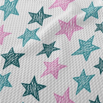 Hand Drawn Star Doodles Birdseye Piqué