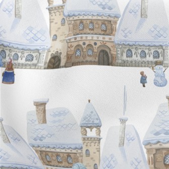 Winter Snowy Street Lightweight Cotton Poplin