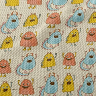 Colorful Cute Little Monsters Birdseye Piqué