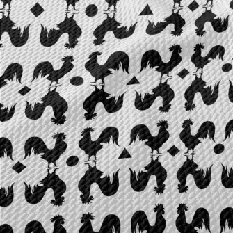 Black And White Rooster Silhou Birdseye Piqué