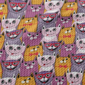 Colorful Cat Doodle Birdseye Piqué