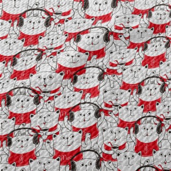 White Cat Illustration Birdseye Piqué