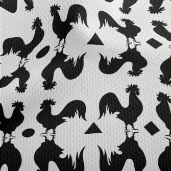 Black And White Rooster Silhou Athletic Mesh Flat Back