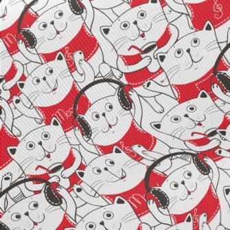 White Cat Illustration Twill