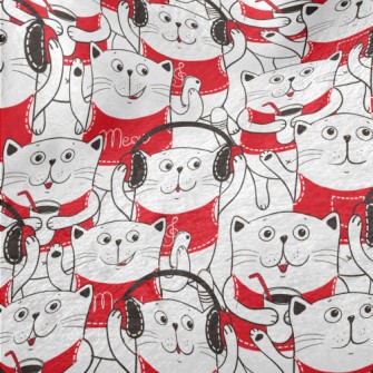 White Cat Illustration Minky