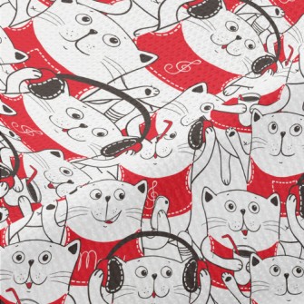 White Cat Illustration Piqué