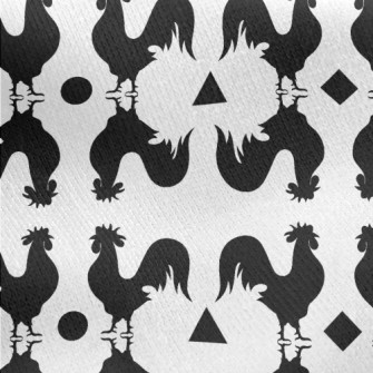 Black And White Rooster Silhou Jersey Backed Fleece