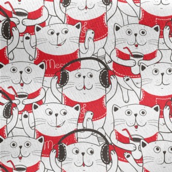White Cat Illustration Jersey Backed Fleece