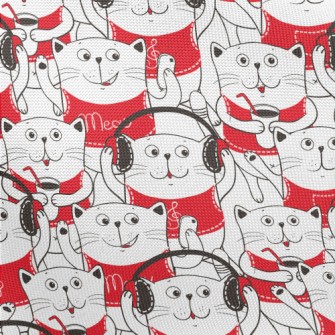 White Cat Illustration Pongee