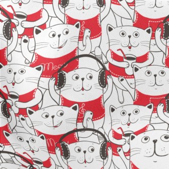 White Cat Illustration Lightweight Cotton Poplin