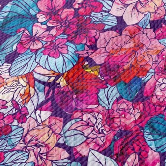 Psychedelic Beautiful Flowers Birdseye Piqué