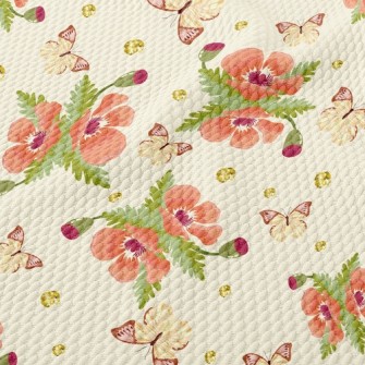 Beautiful Flowers And Butterfl Birdseye Piqué