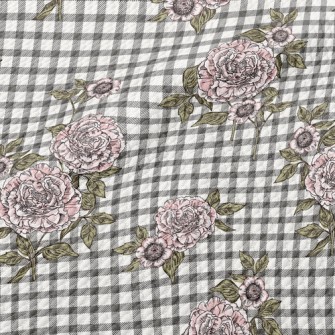 Plaid Peony Flower Birdseye Piqué