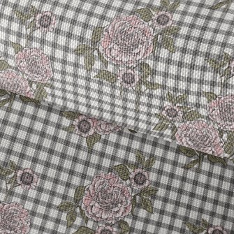 Plaid Peony Flower Waterproof Oxford