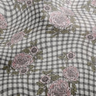 Plaid Peony Flower Athletic Mesh Flat Back