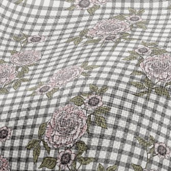 Plaid Peony Flower Performance Linen