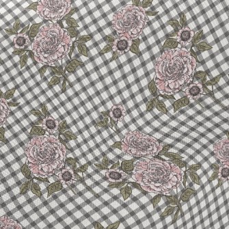 Plaid Peony Flower Twill