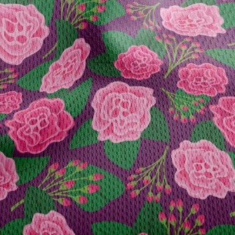 Red Flowers And Buds Athletic Mesh Flat Back