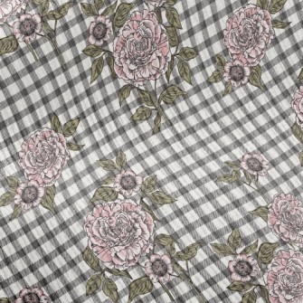 Plaid Peony Flower Standard Corduroy