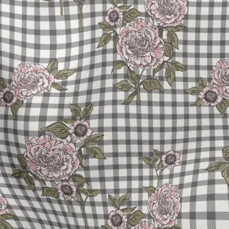 Plaid Peony Flower Stretch Ponte