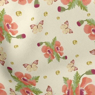 Beautiful Flowers And Butterfl Stretch Ponte
