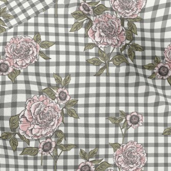 Plaid Peony Flower Micro Fleece