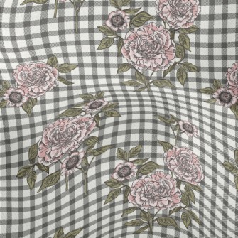 Plaid Peony Flower Lightweight Performance Linen