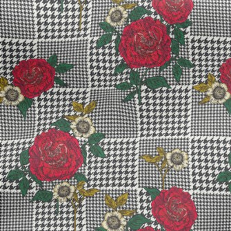 Houndstooth Rose Jersey Backed Fleece