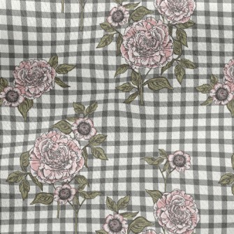 Plaid Peony Flower Jersey Backed Fleece
