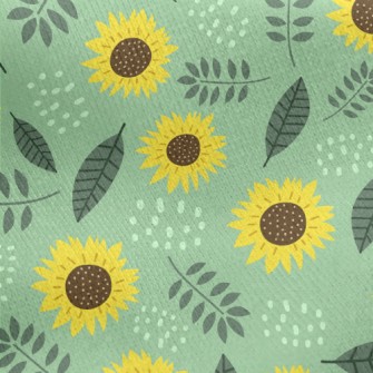 Green Sunflowers Jersey Backed Fleece