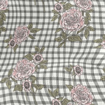 Plaid Peony Flower Stretch Jersey