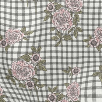 Plaid Peony Flower Lightweight Cotton Poplin