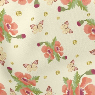 Beautiful Flowers And Butterfl Lightweight Cotton Poplin