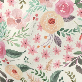 Watercolor Cute Flowers Lightweight Cotton Poplin