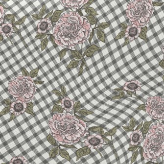 Plaid Peony Flower Midweight Cotton Poplin