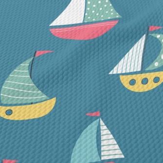 Colorful Q Version Sailboat Birdseye Piqué