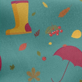 Rainy Day Umbrella Rain Boots Jersey Backed Fleece