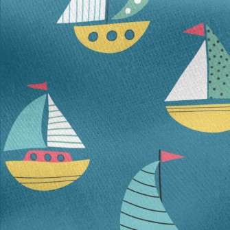 Colorful Q Version Sailboat Jersey Backed Fleece