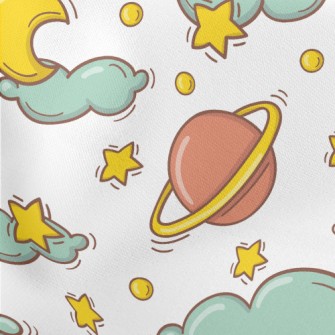 Crescent Moon Clouds Lightweight Cotton Poplin