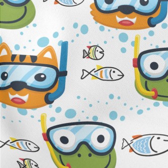 Frog And Shallow Water Cat Lightweight Cotton Poplin