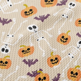 Pumpkins And Skeletons Birdseye Piqué